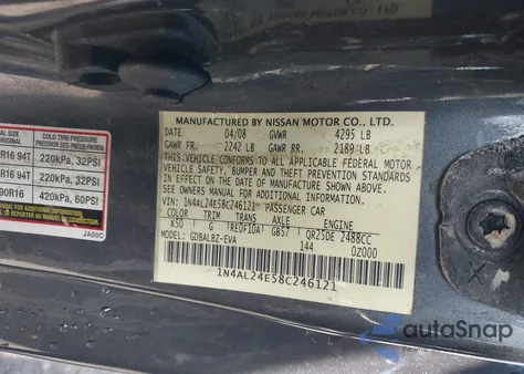 2008 Nissan Altima 2.5 S из США, поврежденный, VIN 1N4AL24E58C246121